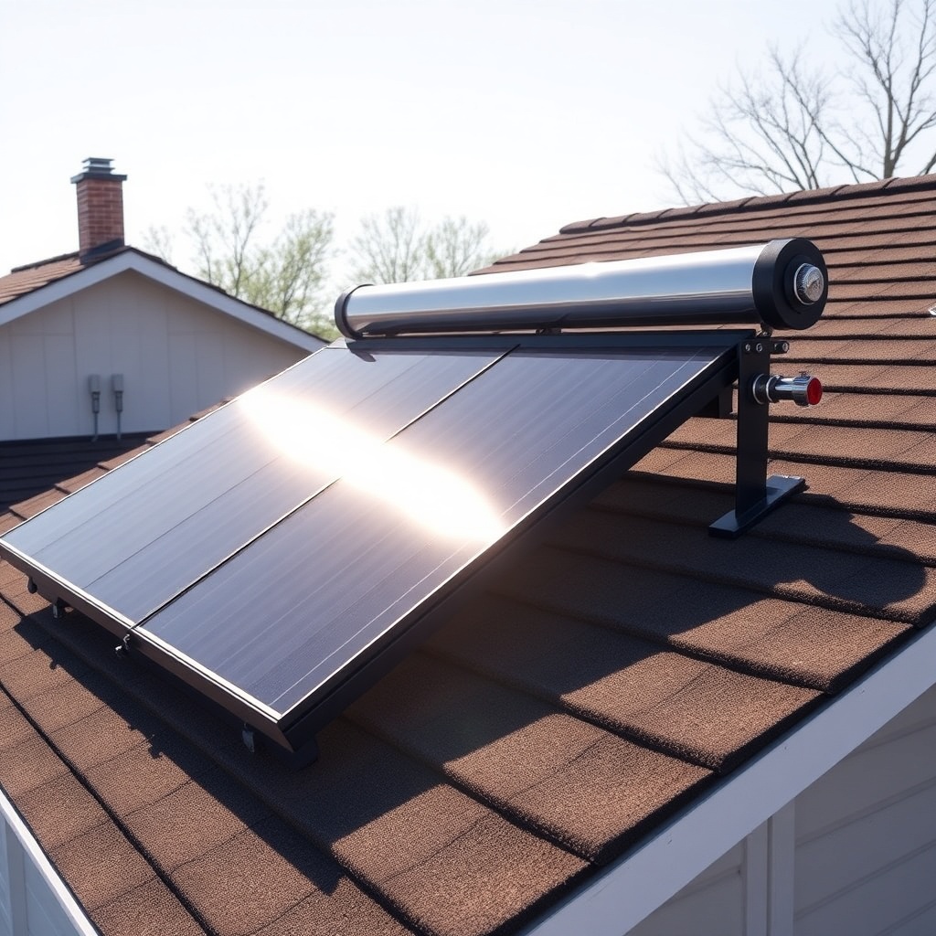 <A clean photorealistic photo of a Fafco Solar Bear collector array on a residential roof