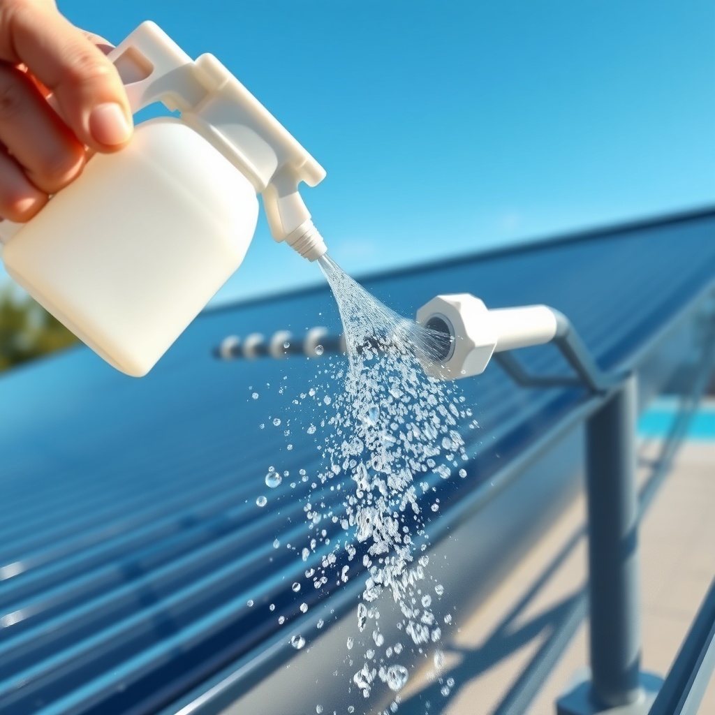 A clean photorealistic photo of a person spraying soapy water onto a PVC union fitting on