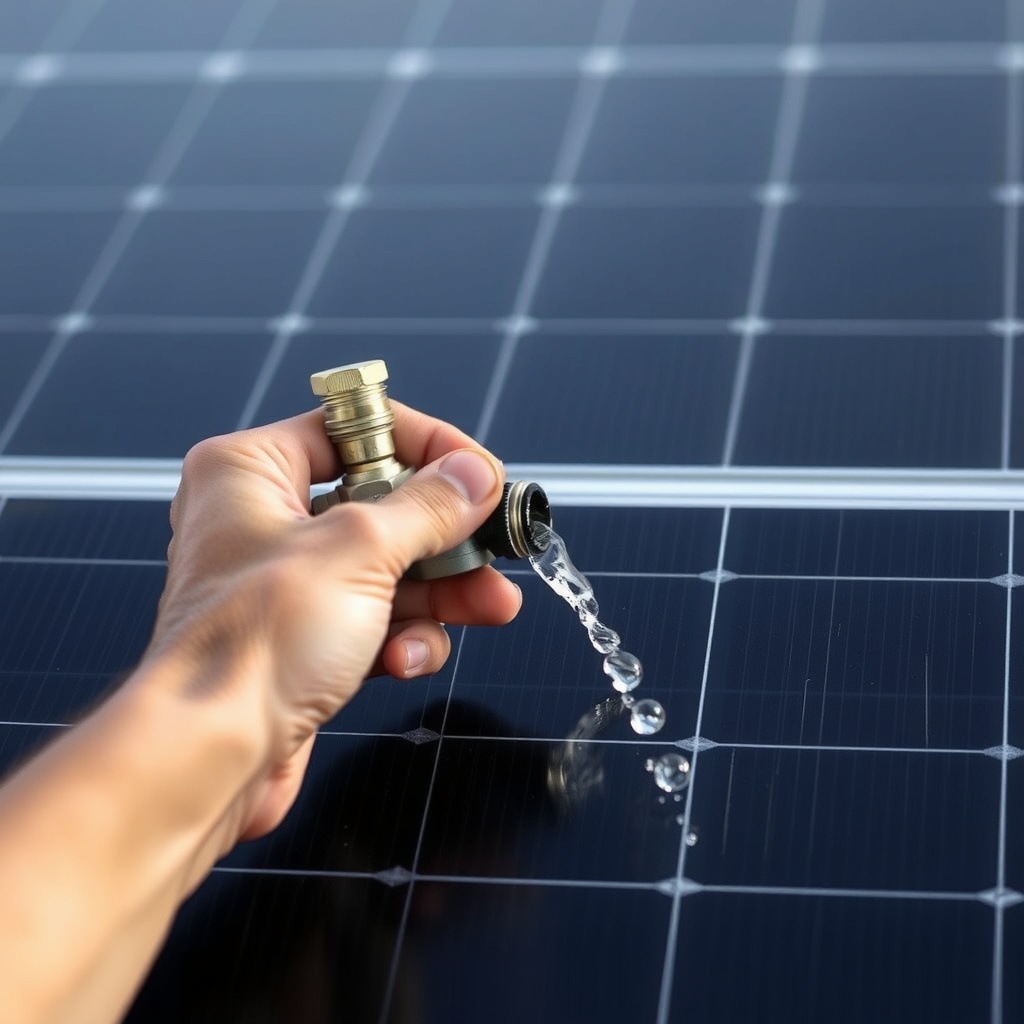 A clean photorealistic photo of a person's hands opening an air bleed valve on a generic s