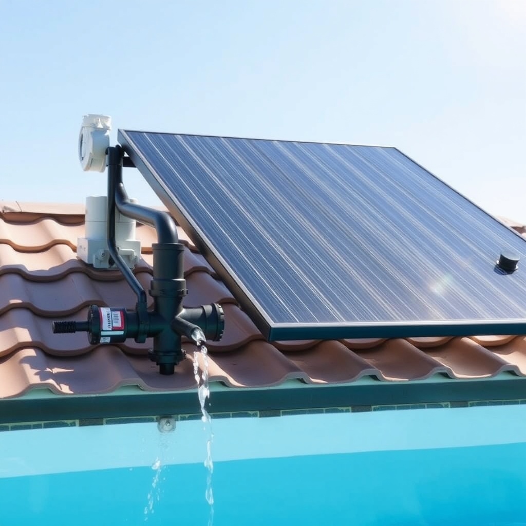 A pristine sunny rooftop with a Heliocol solar pool heater installed