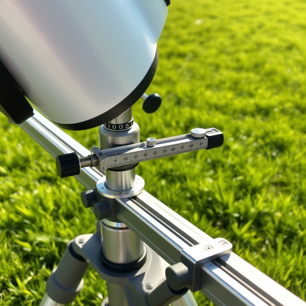 <A realistic daytime photo of a Heliocol ground mount system with a protractor and level v