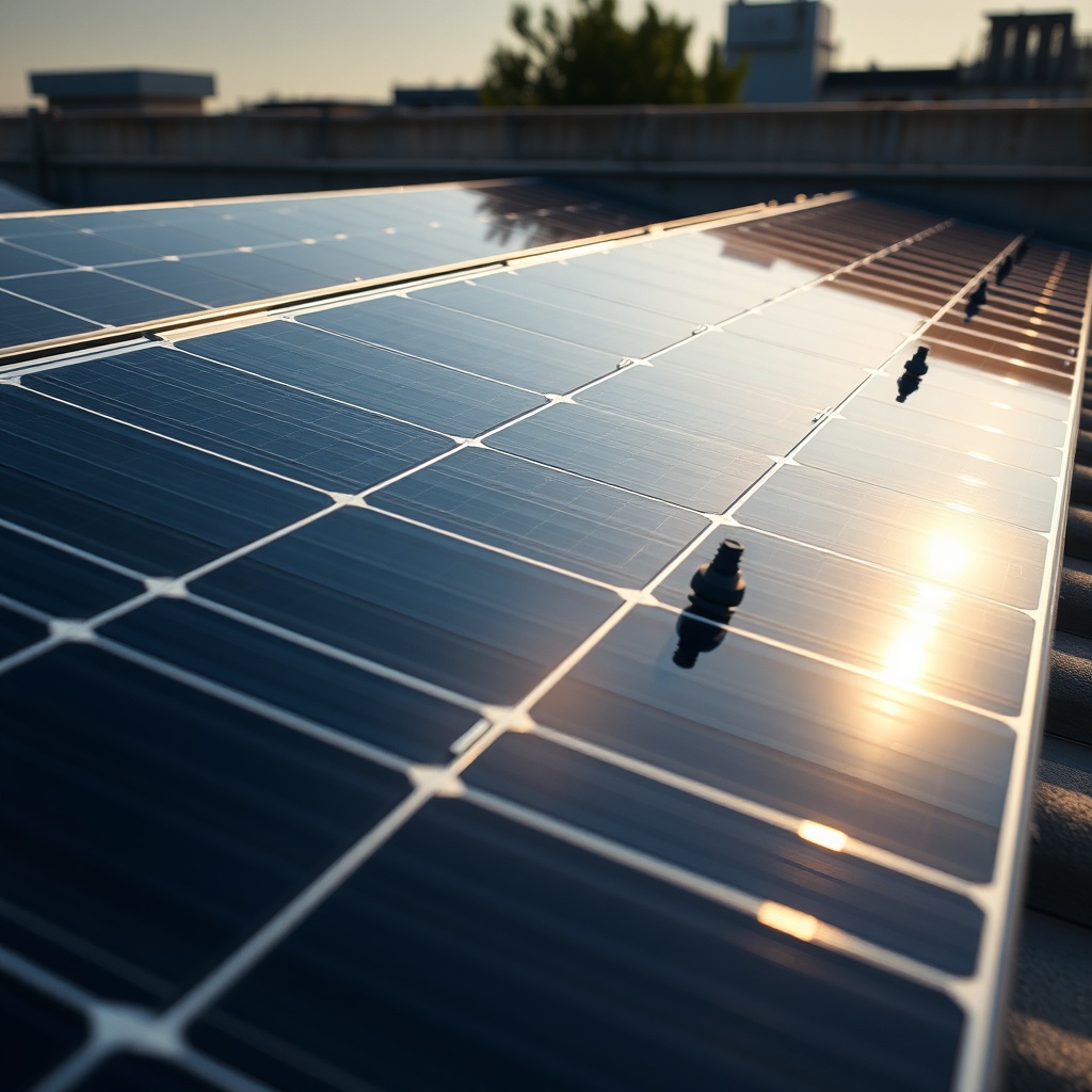 <Close-up view of a Heliocol solar panel array on a rooftop