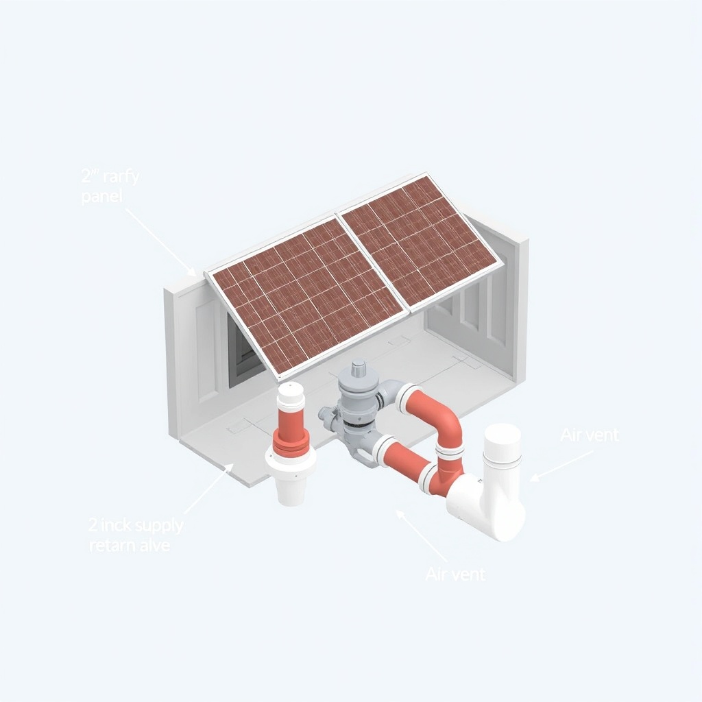 A simple illustration showing a 3D cutaway view of a rooftop pipe manifold for SunStar pan