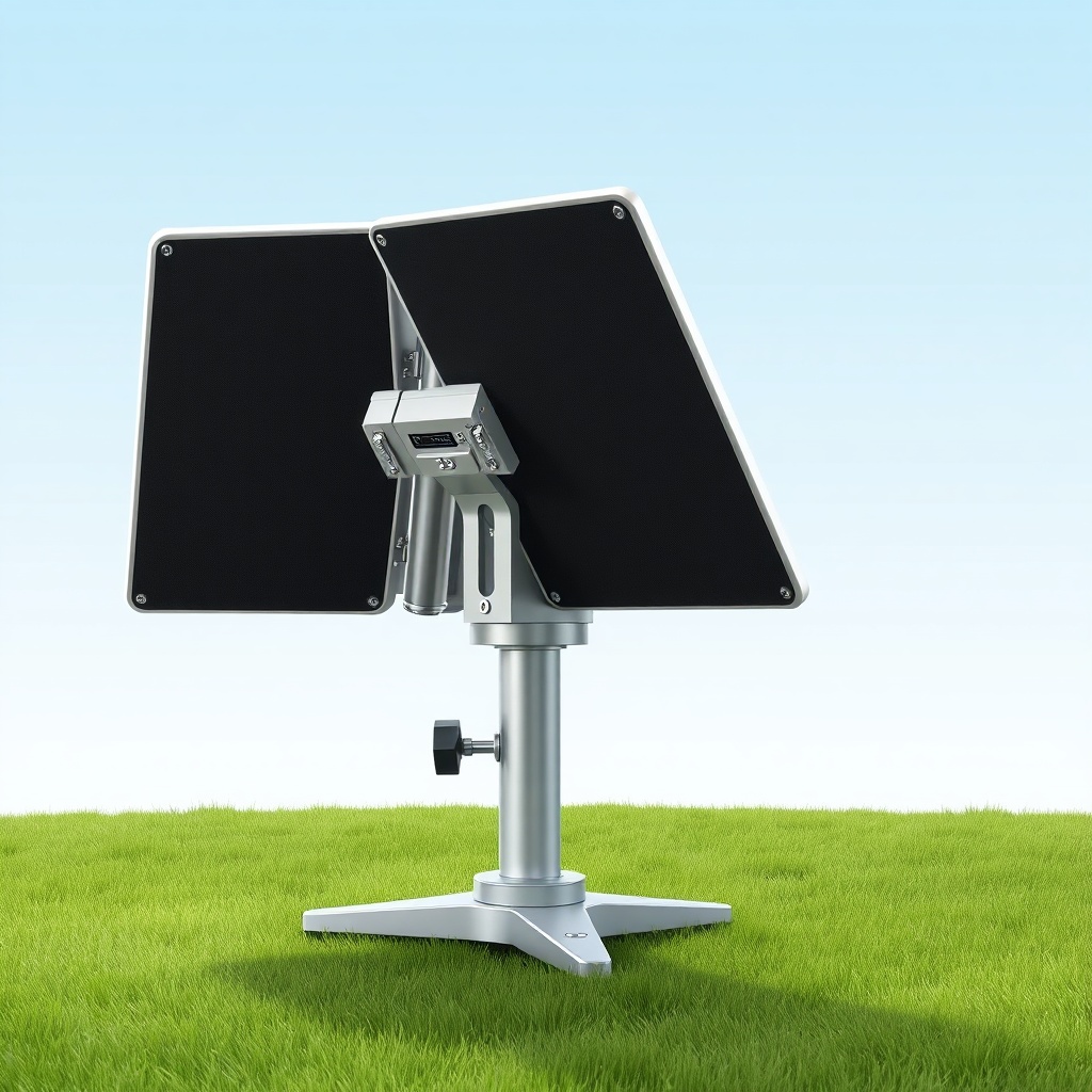 <clean photorealistic photo/illustration of a Generic ground mount with panels tilted at 3