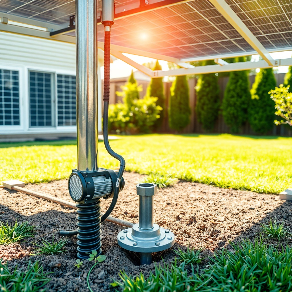 <A photorealistic image showing a Generic solar pool heater ground mount frame being insta