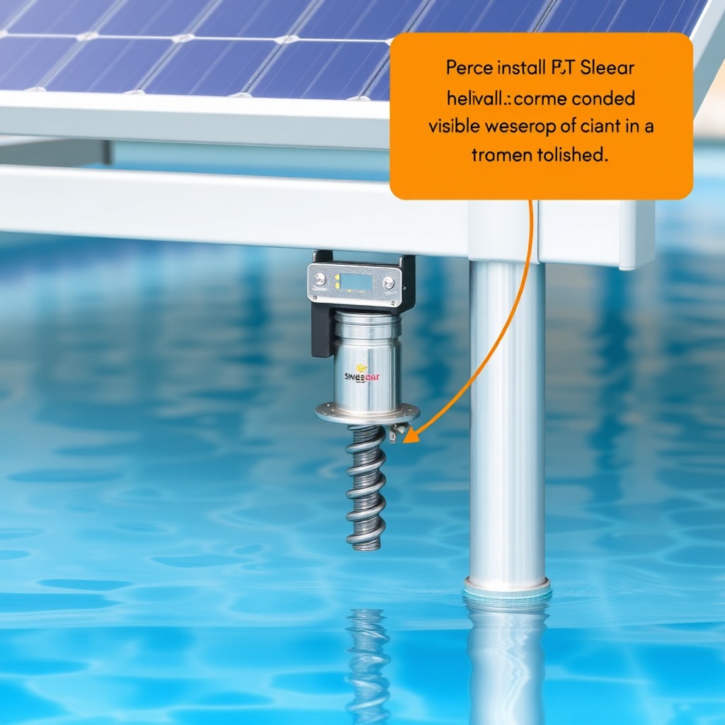 <A photorealistic image showing a completed Generic solar pool heater ground mount system