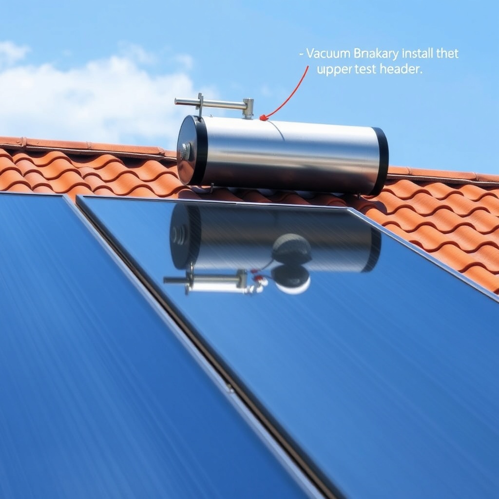 <A photorealistic photo of a Generic solar pool heater panel array on a sloped tile roof