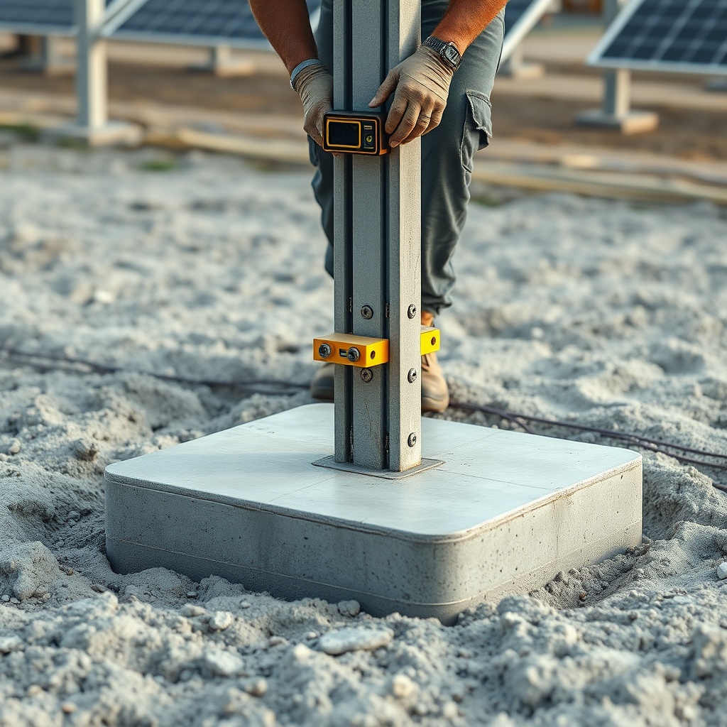 <Photorealistic photo of a concrete footing being poured for a ground-mounted Heliocol sol