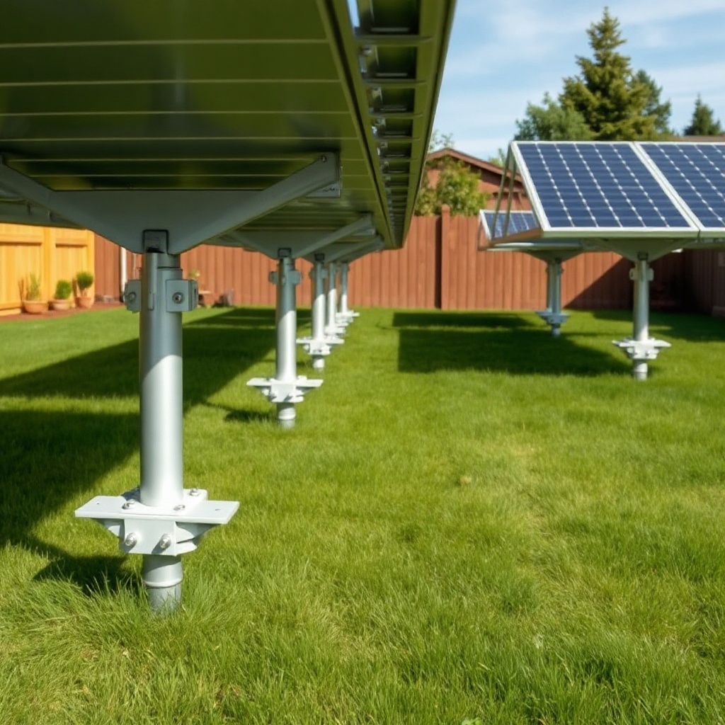 <clean photorealistic photo of a Heliocol ground mount array with brackets spaced evenly a