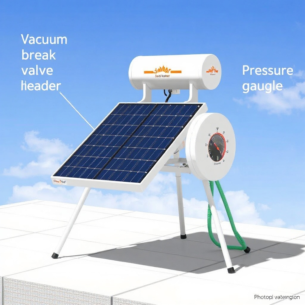 <photorealistic illustration of a SunStar solar pool heater ground mount with adjustable l
