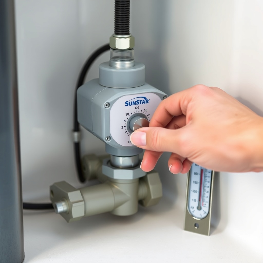 <clean photorealistic photo of a SunStar diverter valve in a pool equipment setup